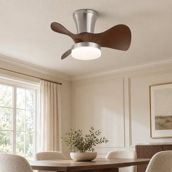 Arvento Ceiling Fan Light, 22-Inch x H 11.8-Inch, Walnut Wood & Nickel, Three-Color Light for Living Room