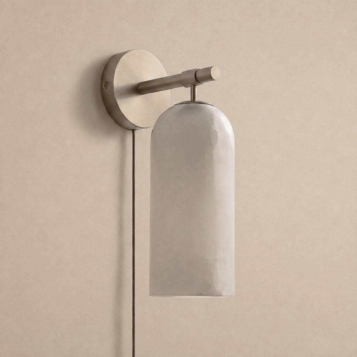 Pillar Alabaster Plug-in Wall Lamp, 3.1-Inch x H 7.1-Inch, Antique Brass & White, US Plug for Bedroom & Living Room