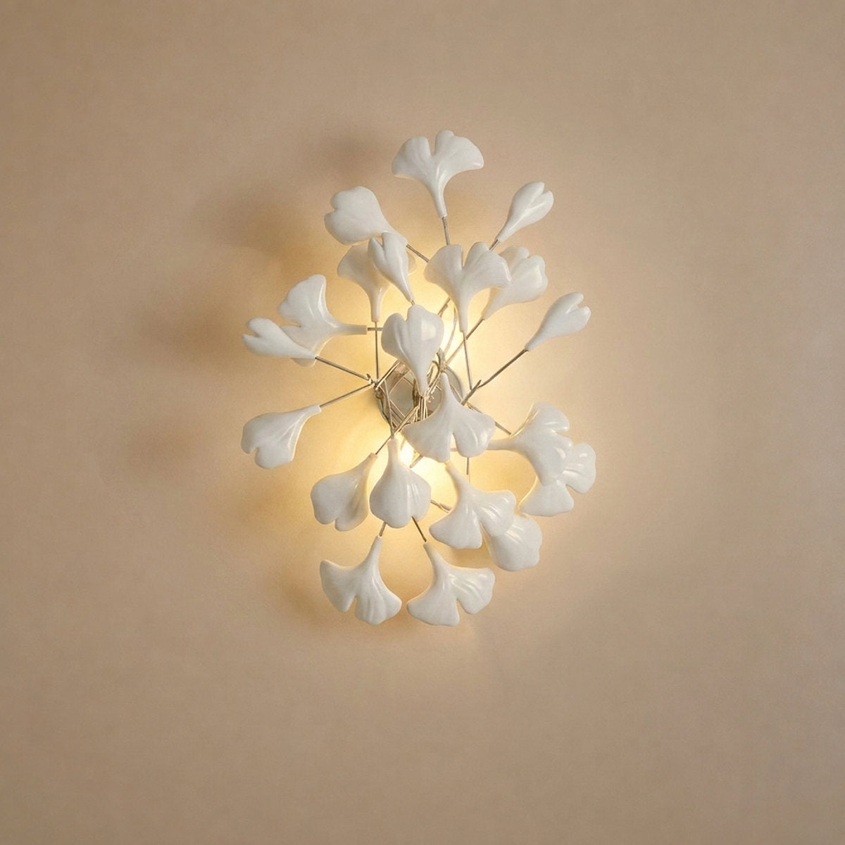 Gingko Wall Lamp, 13.8~15.7-Inch x H 19.7~23.6-Inch, Gold & White for Living Room