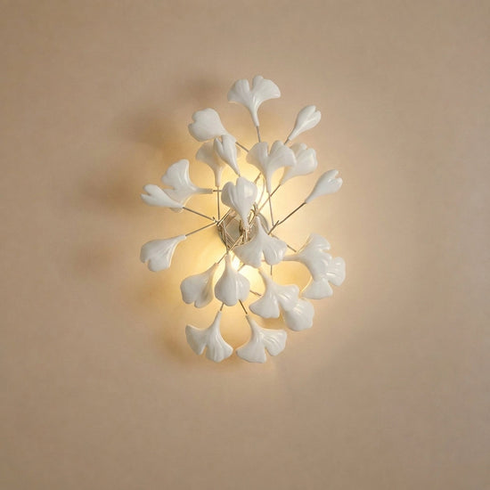 Gingko Wall Lamp, 13.8~15.7-Inch x H 19.7~23.6-Inch, Gold & White for Living Room