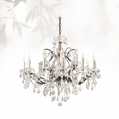 19th C. Rococo Iron & Crystal Round Dining Room Chandelier 33"