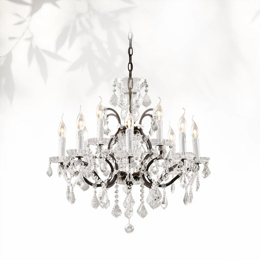 19th C. Rococo Iron & Crystal Round Dining Room Chandelier 28"