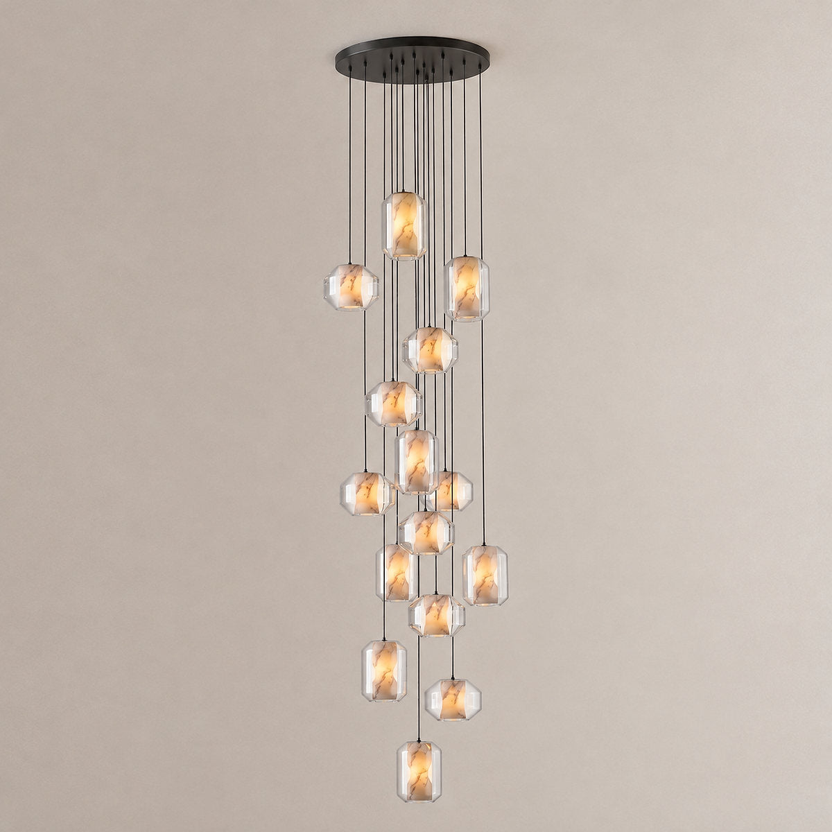 Cylinder Pendant Light in Alabaster and Glass
