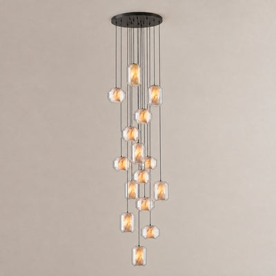 Cylinder Pendant Light in Alabaster and Glass