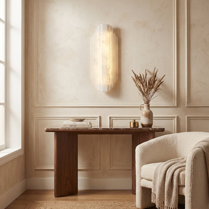 Estelle Alabaster Wall Lamp, 7.9-Inch x H 19.7-Inch, White, Warm Light for Living Room & Dining Room