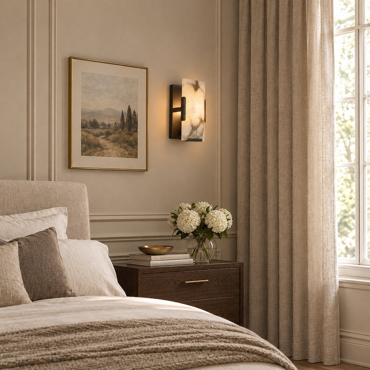 Contemporary Brass Alabaster Wall Sconce