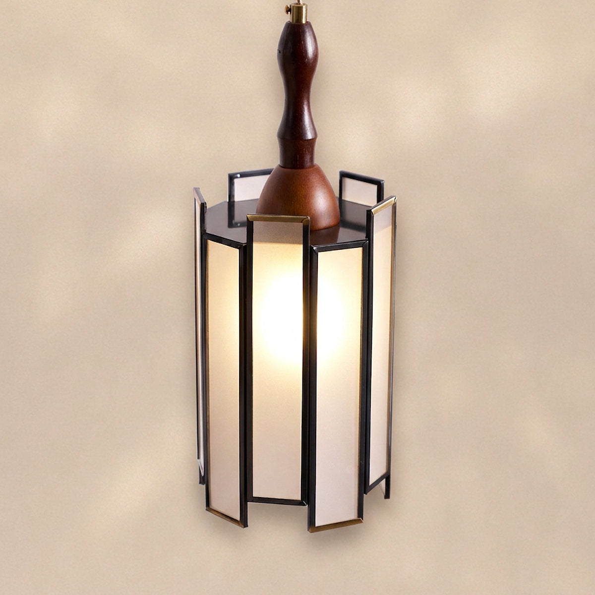 Artisan Glass and Wood Pendant Lamp for Dining Room & Living Room