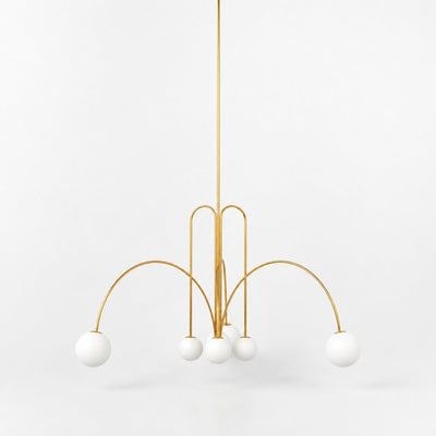 Sculptural Multi-Head Nickel and Glass Chandelier