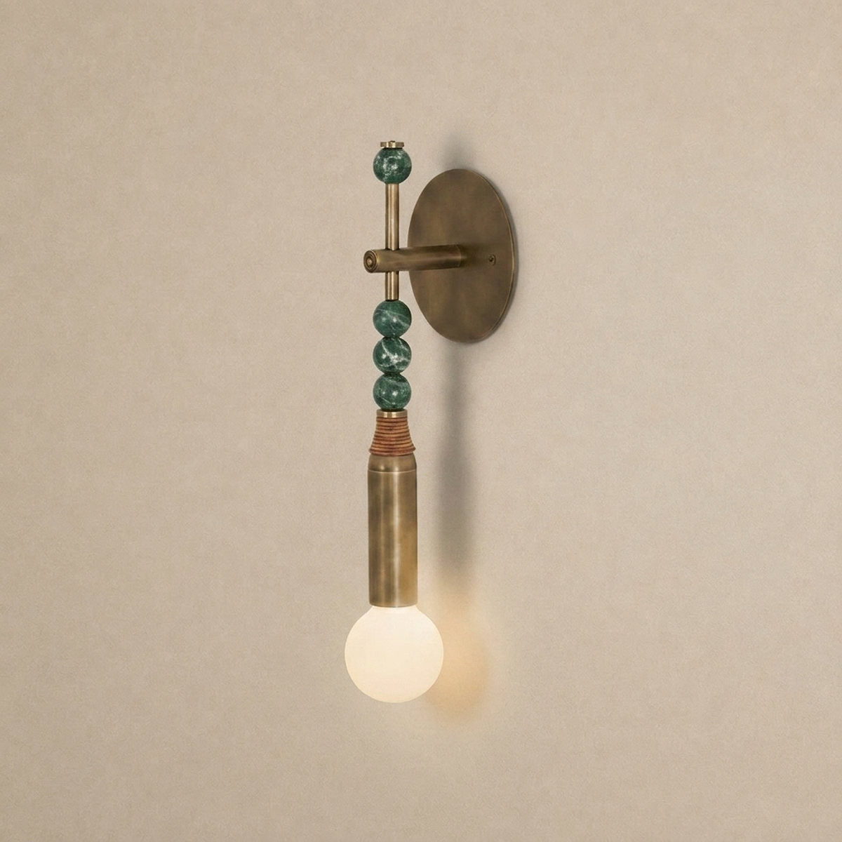 Toam Wall Lamp, 5.9-Inch, Antique Brass & Green Marble for Living Room
