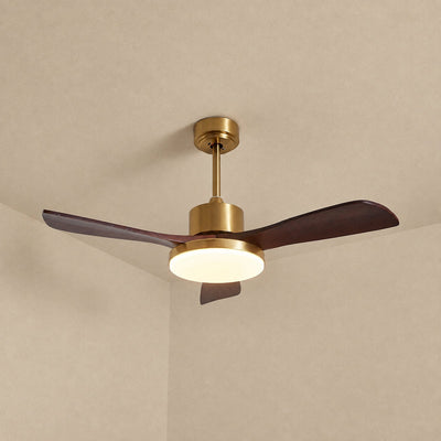 Aurevo Ceiling Fan Light, 36~52-Inch x H 15.7-Inch, Walnut Wood & Gold, Three-Color Light for Living Room