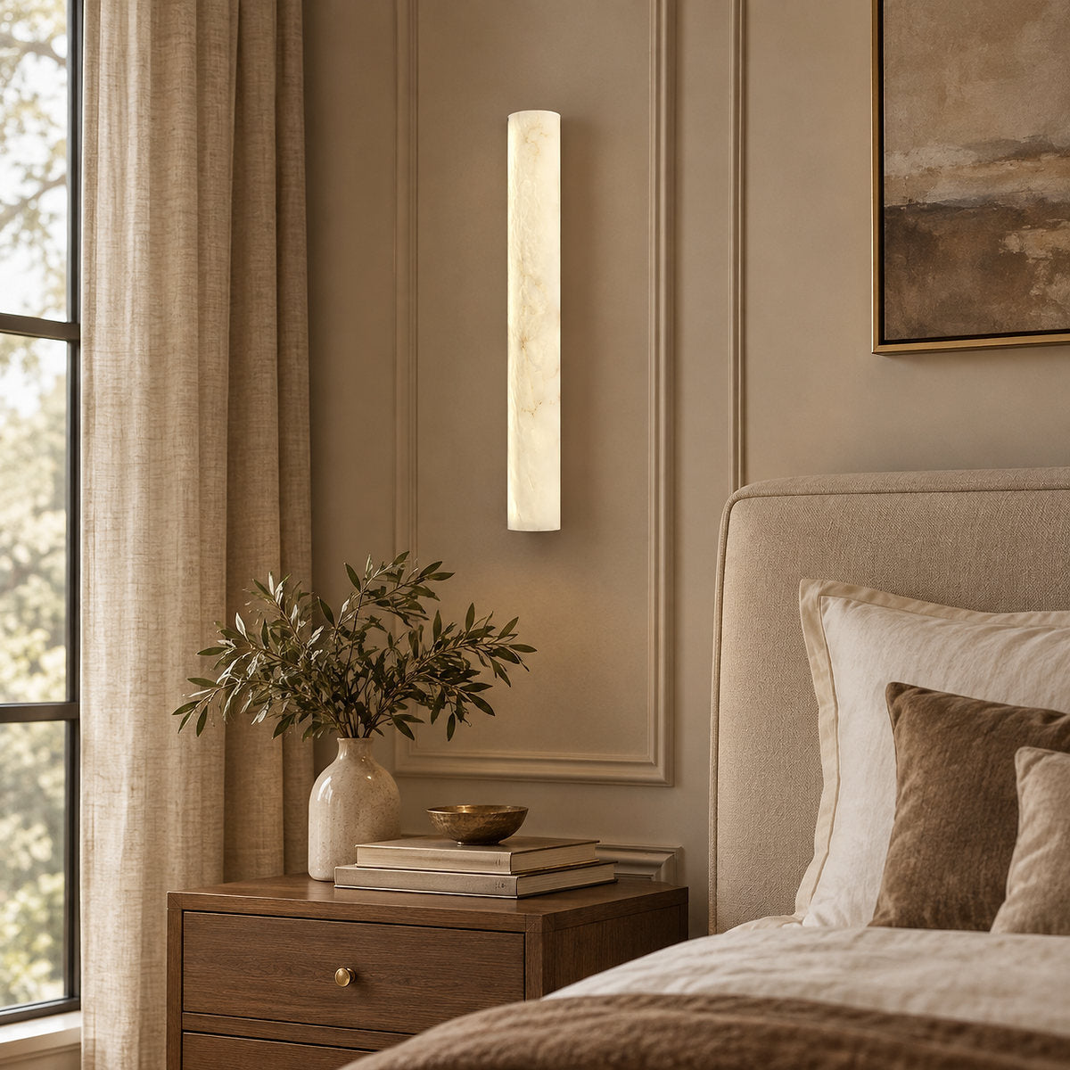Luminara Alabaster Wall Lamp, L 1.9-Inch x W 2.9-Inch x H 19.7-Inch, White, Warm Light for Living Room & Dining Room