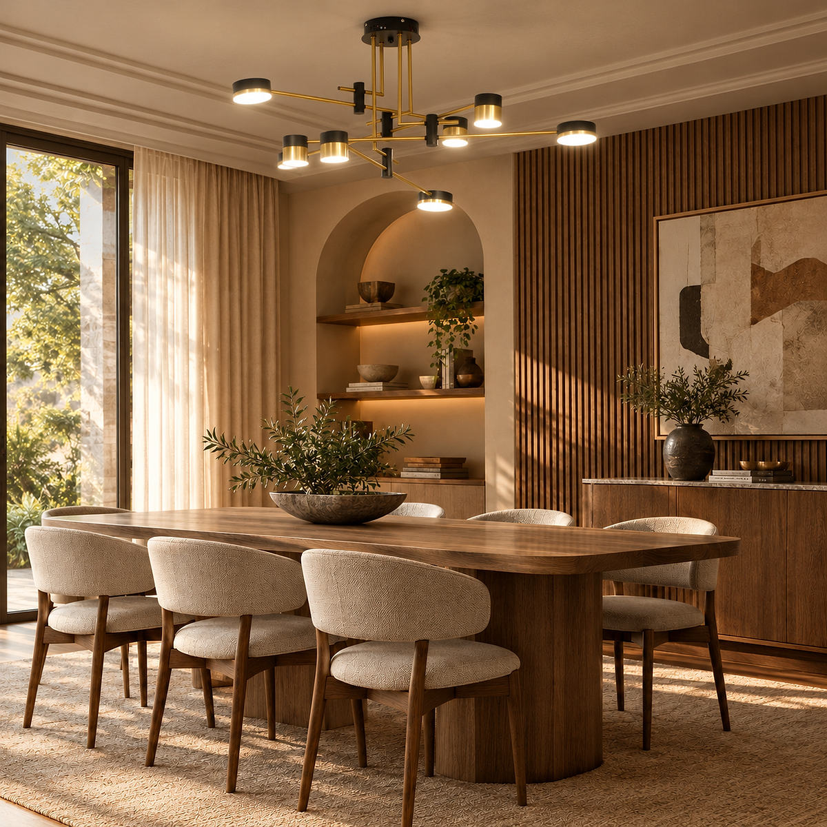 Sculptural Gold and Black LED Chandelier