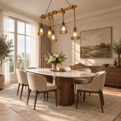 Horizontal Wood Beam Grenade Cage Chandelier