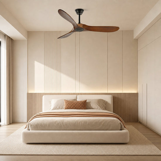 Aero Breeze Ceiling Fan Light, 42~52-Inch x H 13.8-Inch, Walnut Wood & Black for Living Room