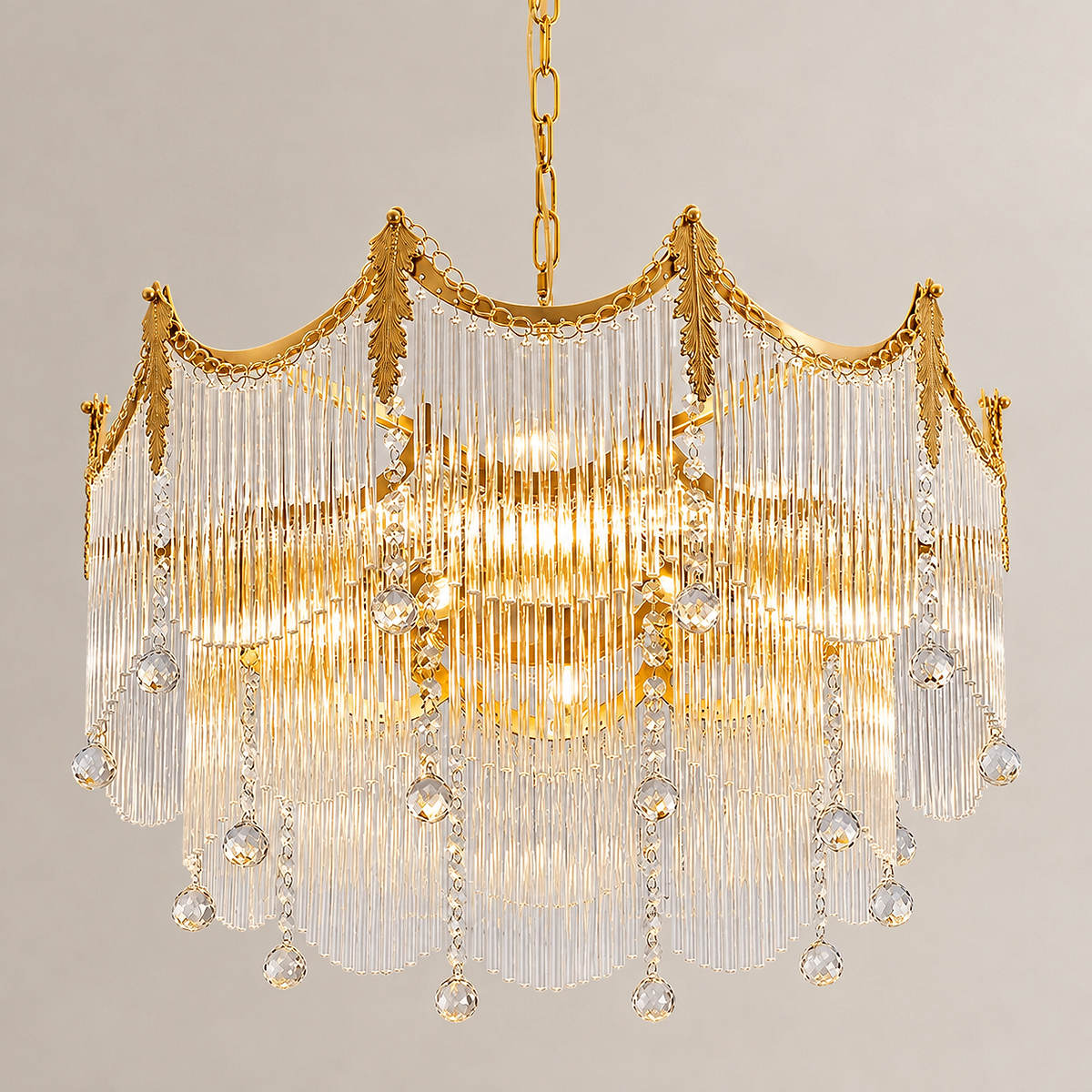 Round Brass Glass 5/8/12-Head Chandelier