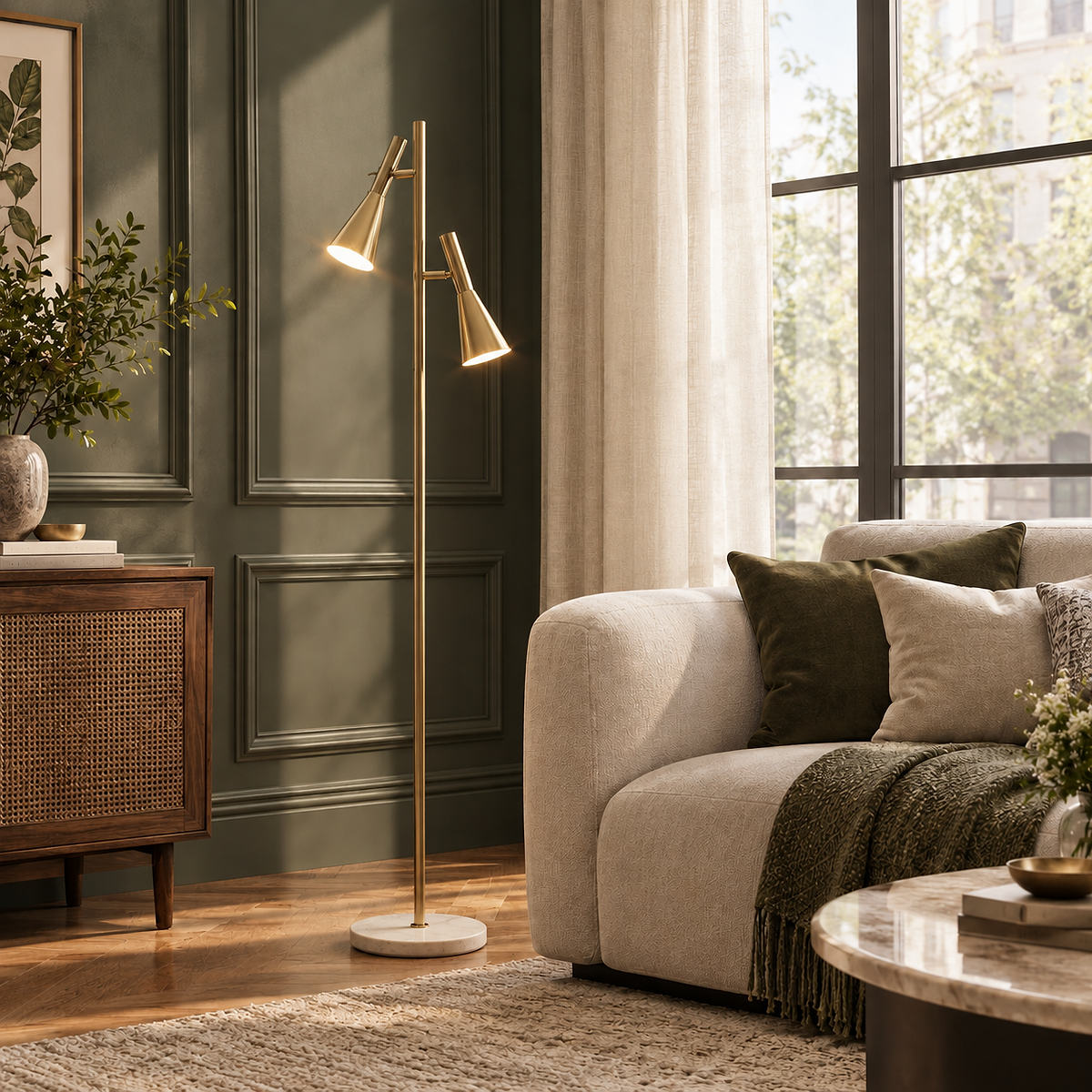 Marble and Iron Floor Lamp with Rotating Shade