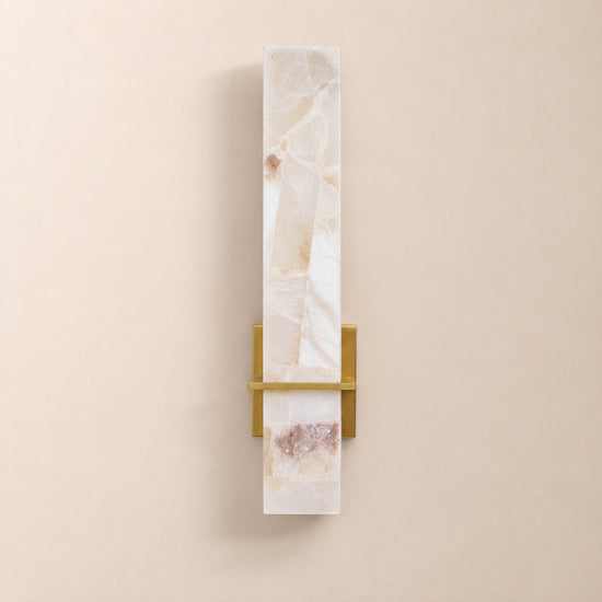 Milan Alabaster Wall Lamp, 4.7-Inch x H 18.9-Inch, Brass & White, Triac Warm Dimming for Living Room & Dining Room