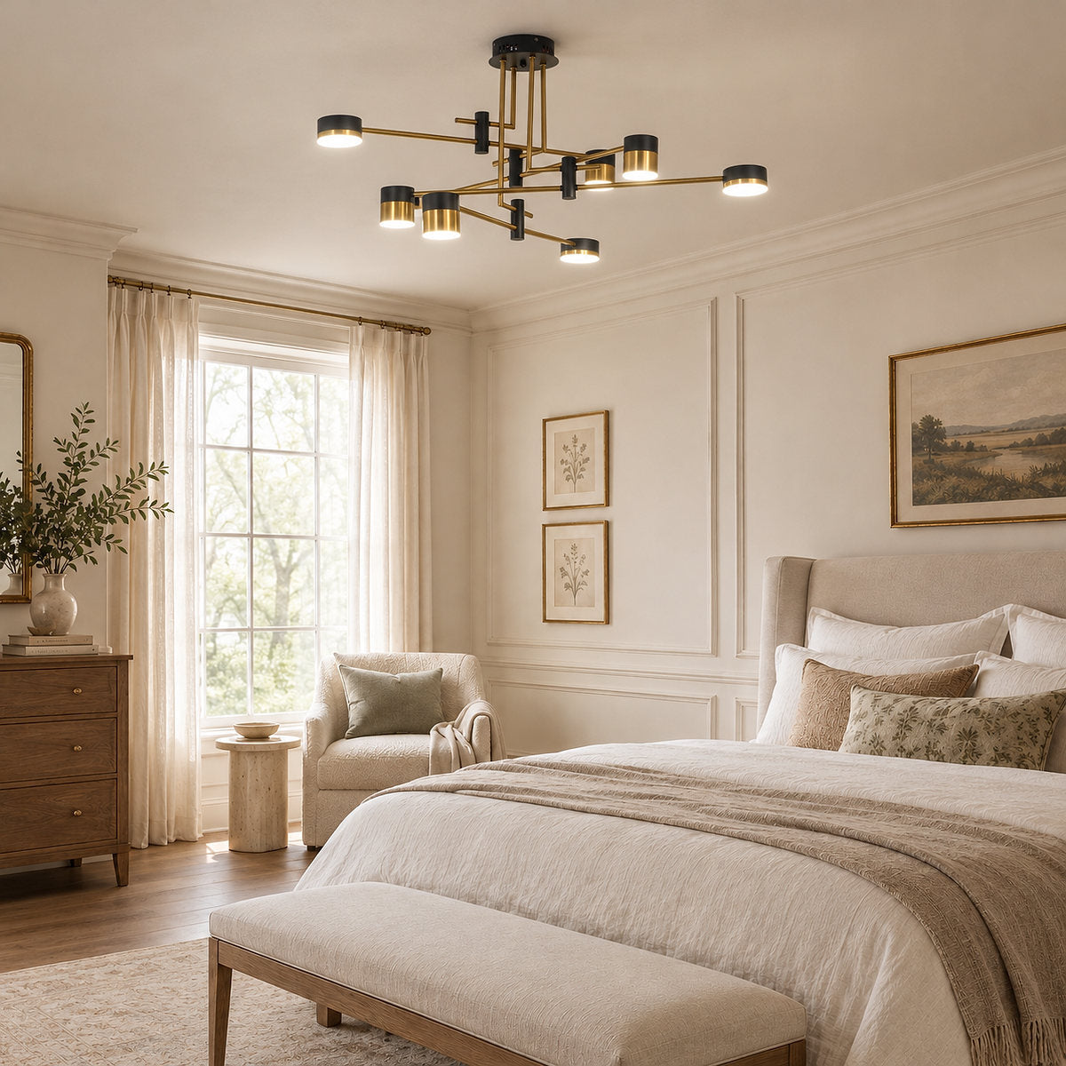 Sculptural Gold and Black LED Chandelier