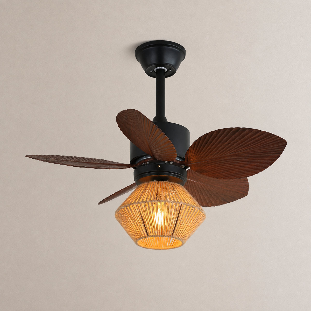 Isla Ceiling Fan Light, 30-Inch x H 13.8-Inch, Walnut Wood Grain & Black for Living Room
