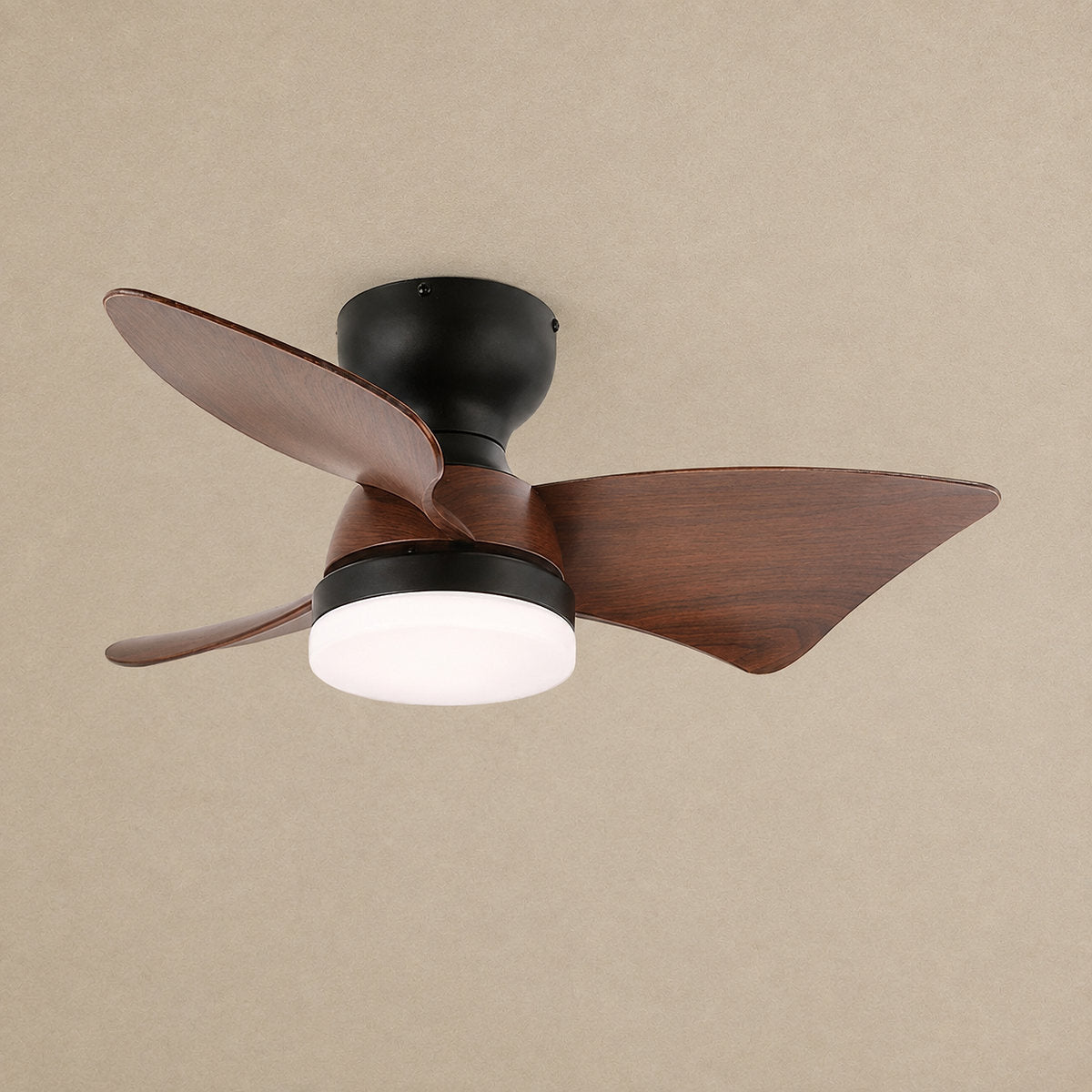 Calix 28" Ceiling Fan Light, 28-Inch x H 9.8-Inch, Model A Natural Wood Grain & White, Three-Color Light for Living Room