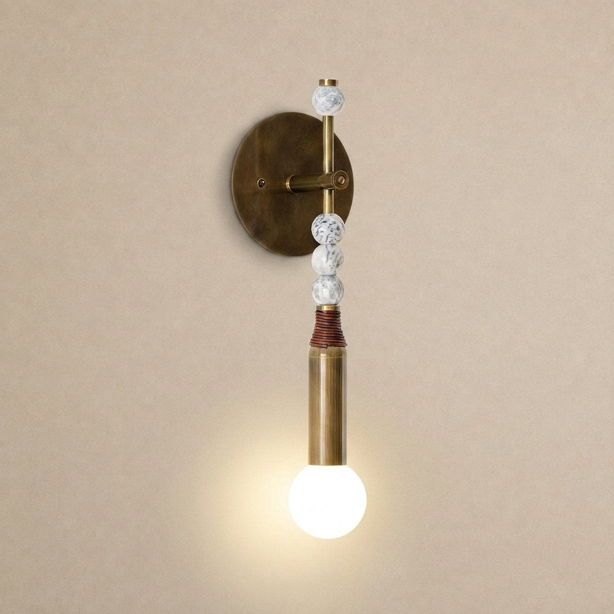 Toam Wall Lamp, 5.9-Inch, Antique Brass & Green Marble for Living Room