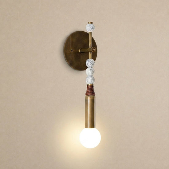 Toam Wall Lamp, 5.9-Inch, Antique Brass & Green Marble for Living Room