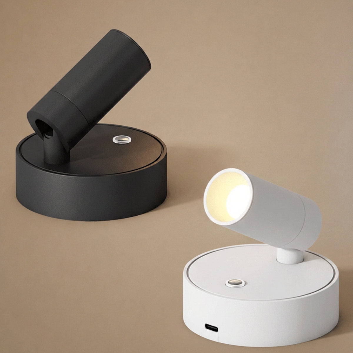 Luma Pivot Rechargeable Wall Lamp, 3.1-Inch x H 3.1-Inch, Black, Three-Color Light & USB Charging for Bedroom & Living Room