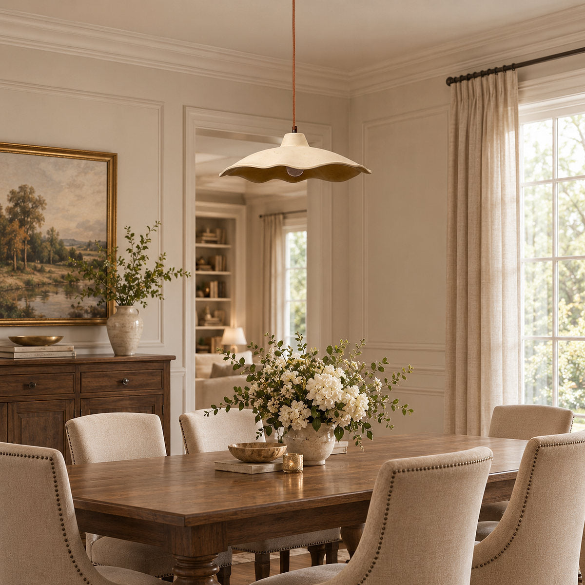 Wavy Edge Microcement Pendant Light for Dining Room & Living Room