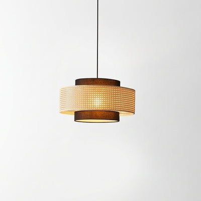 Woven Rattan Drum Shade Pendant Light for Dining Room & Living