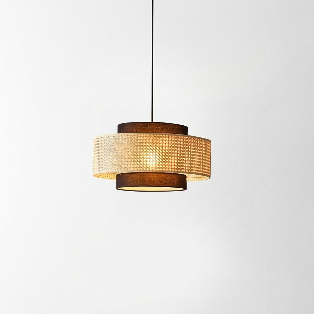 Woven Rattan Drum Shade Pendant Light for Dining Room & Living