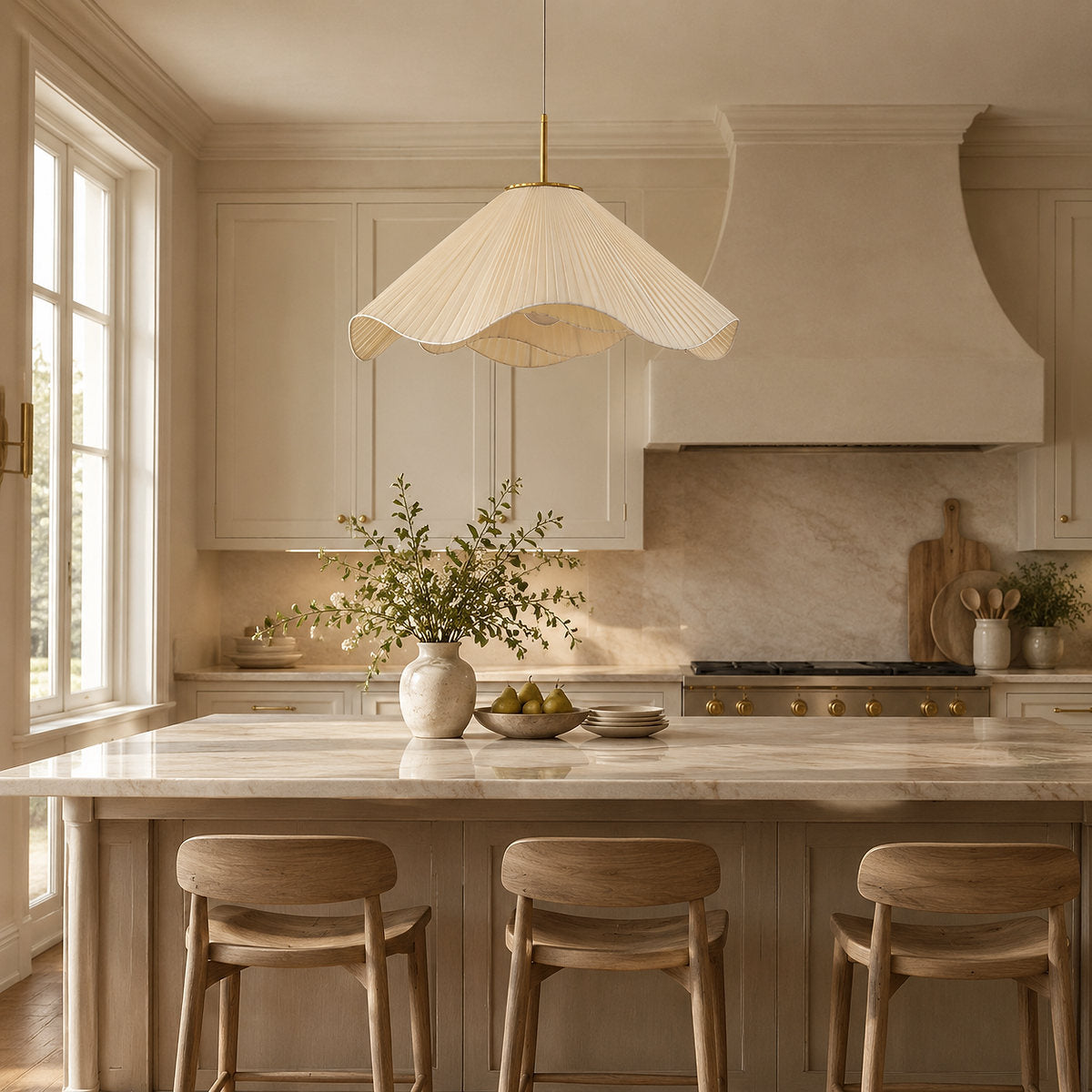Elara Pendant Light, 15.7-Inch x H 59-Inch, Beige & Gold for Dining Room & Living Room