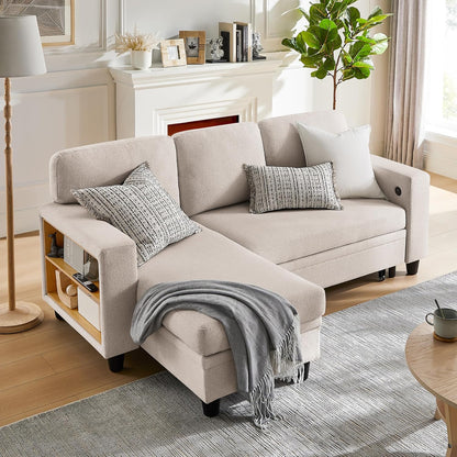 RedLemon Beige 80-Inch Sleeper Sofa Bed with Storage Chaise