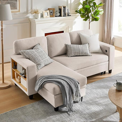 RedLemon Beige 80-Inch Sleeper Sofa Bed with Storage Chaise