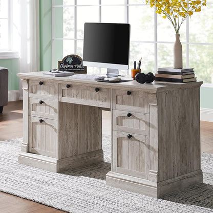 OKD 60" Farmhouse Executive Desk with Drawers and Charging Station
