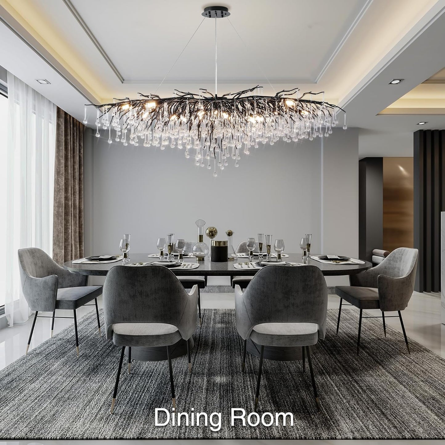 Modern Crystal Branch Chandelier 63"
