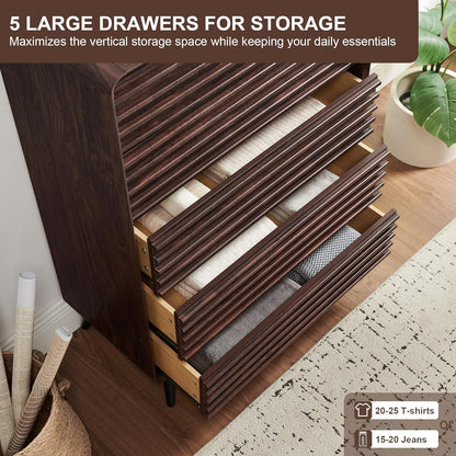 RedLemon Mid Century Modern 5 Drawer Dresser, Dark Walnut Finish