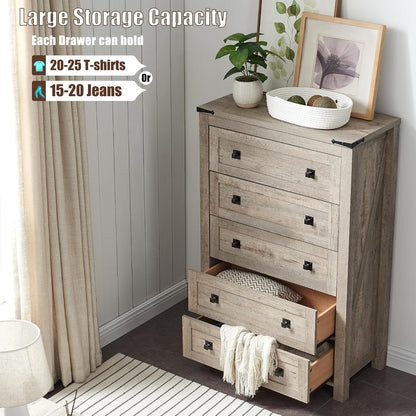 T4TREAM Farmhouse 5 Drawer Dresser - Rustic Wood Chest