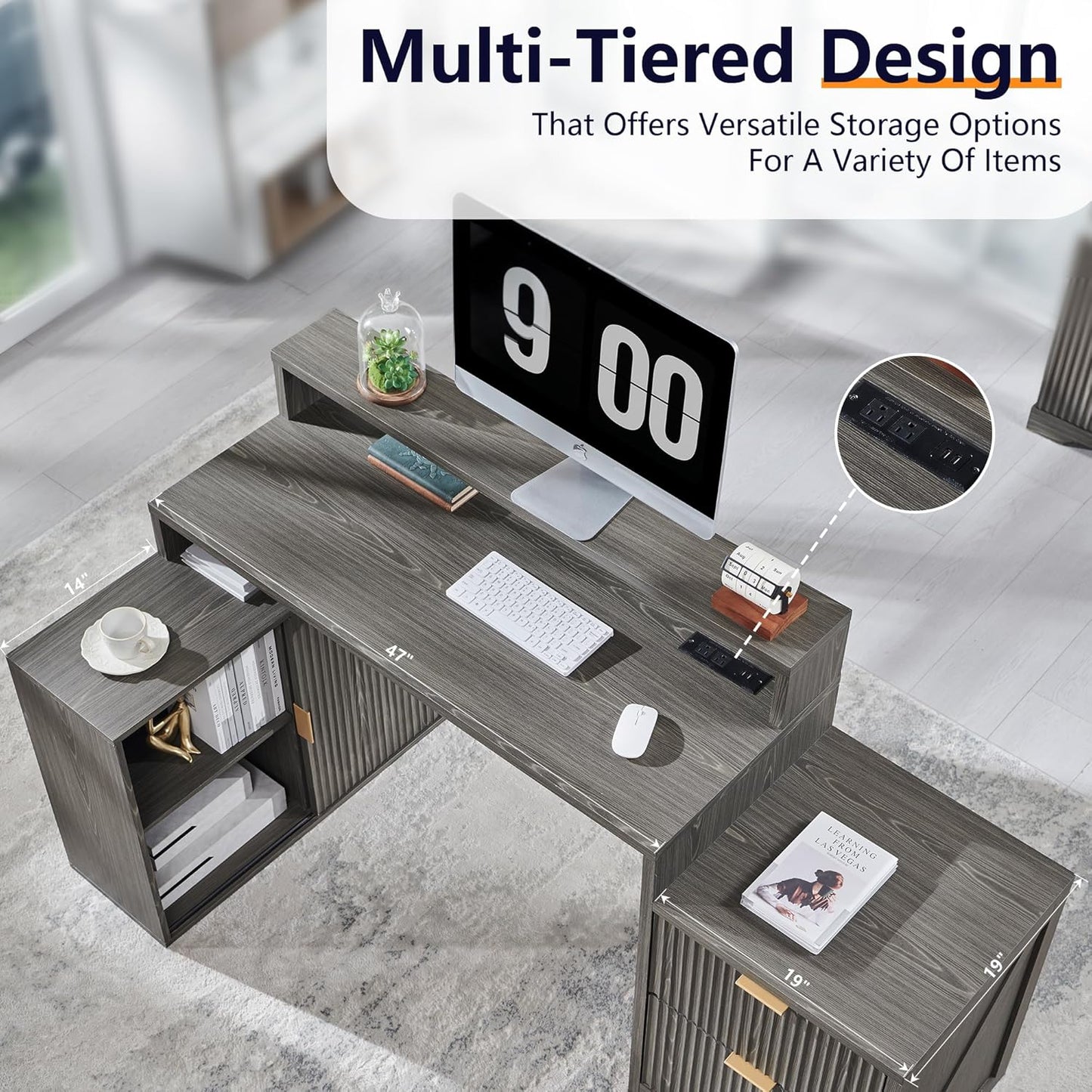 Modern 67" L-Shaped Desk with Storage & Power Outlets