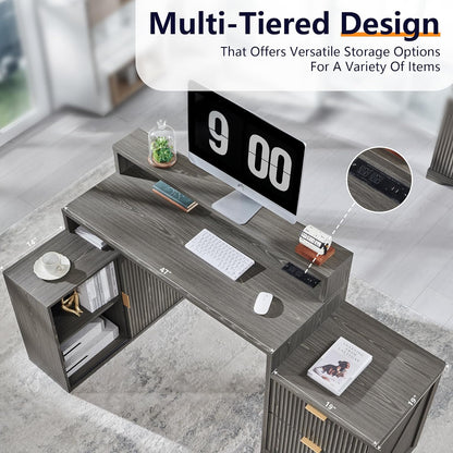 Modern 67" L-Shaped Desk with Storage & Power Outlets