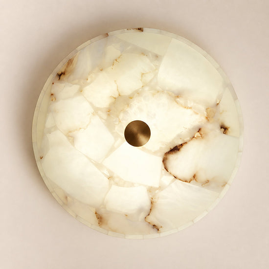 Round Alabaster Ceiling Light, 15.7-Inch x H 2-Inch, White & Gold, Warm Light for Living Room