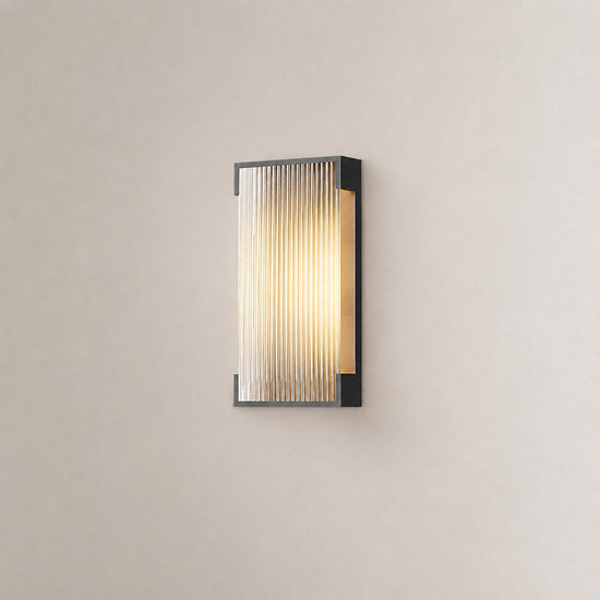 Rectangular Outdoor Wall Lamp, L 5.9-Inch x H 13.8~19.7-Inch, Black & Translucent, Warm Light for Living Room