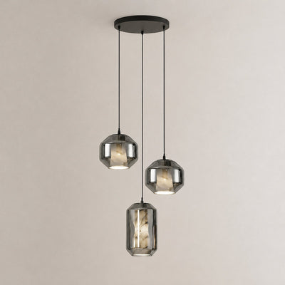 Cylinder Pendant Light in Alabaster and Glass