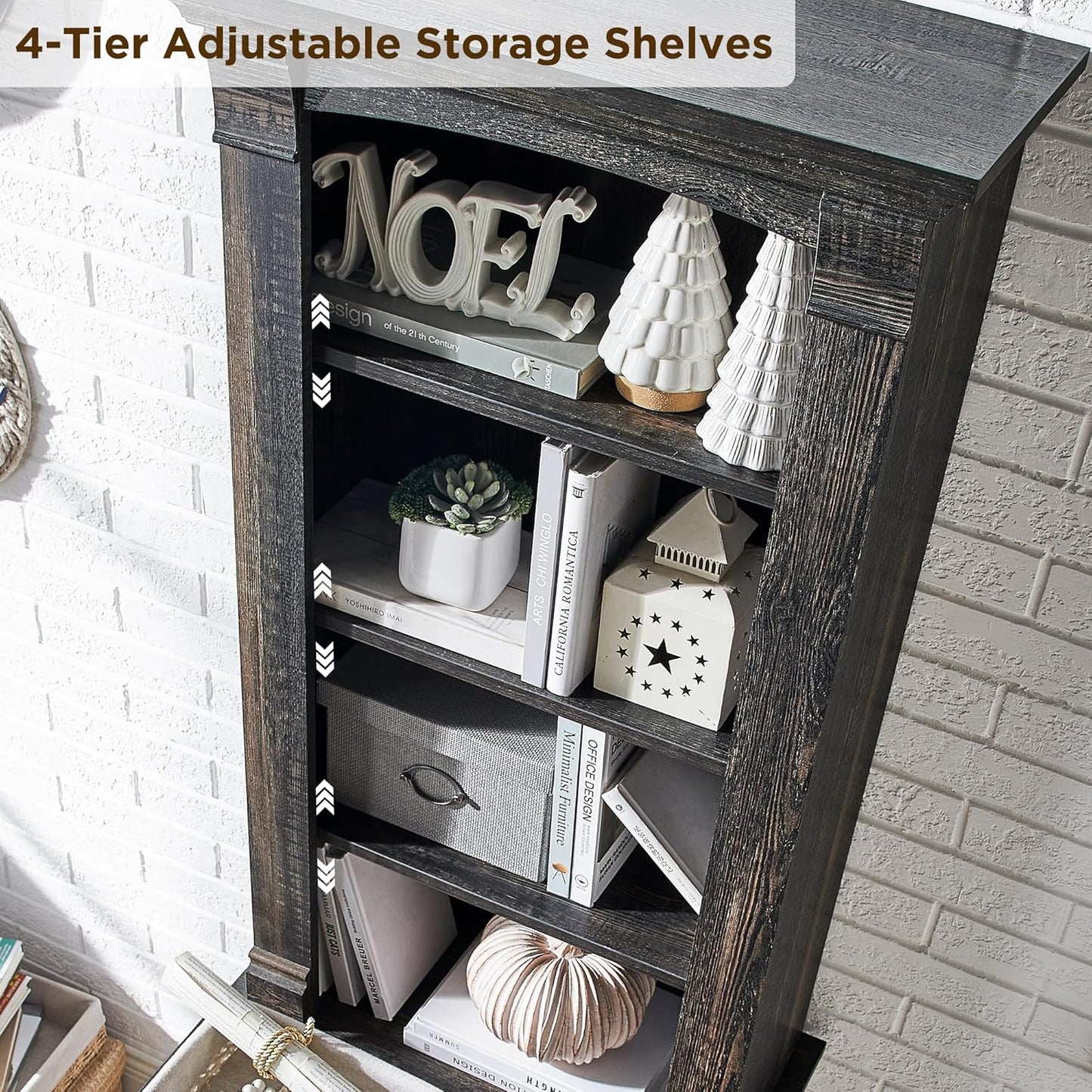 Rustic Farmhouse 72" Tall Bookcase with Adjustable Shelves & Drawers