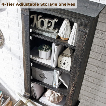 Rustic Farmhouse 72" Tall Bookcase with Adjustable Shelves & Drawers