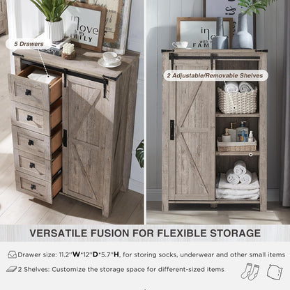 T4TREAM 5 Drawer Farmhouse Dresser with Sliding Barn Door