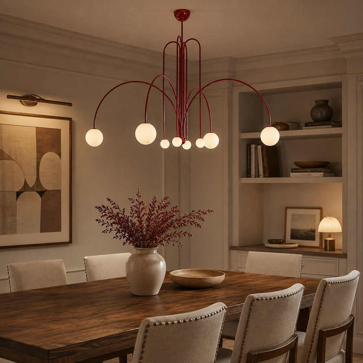 Sculptural Multi-Head Nickel and Glass Chandelier
