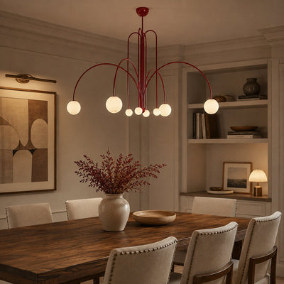 Sculptural Multi-Head Nickel and Glass Chandelier