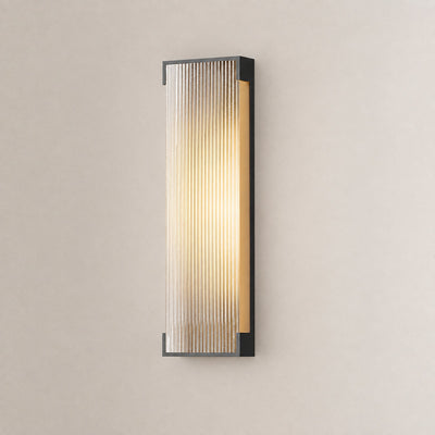 Rectangular Outdoor Wall Lamp, L 5.9-Inch x H 13.8~19.7-Inch, Black & Translucent, Warm Light for Living Room
