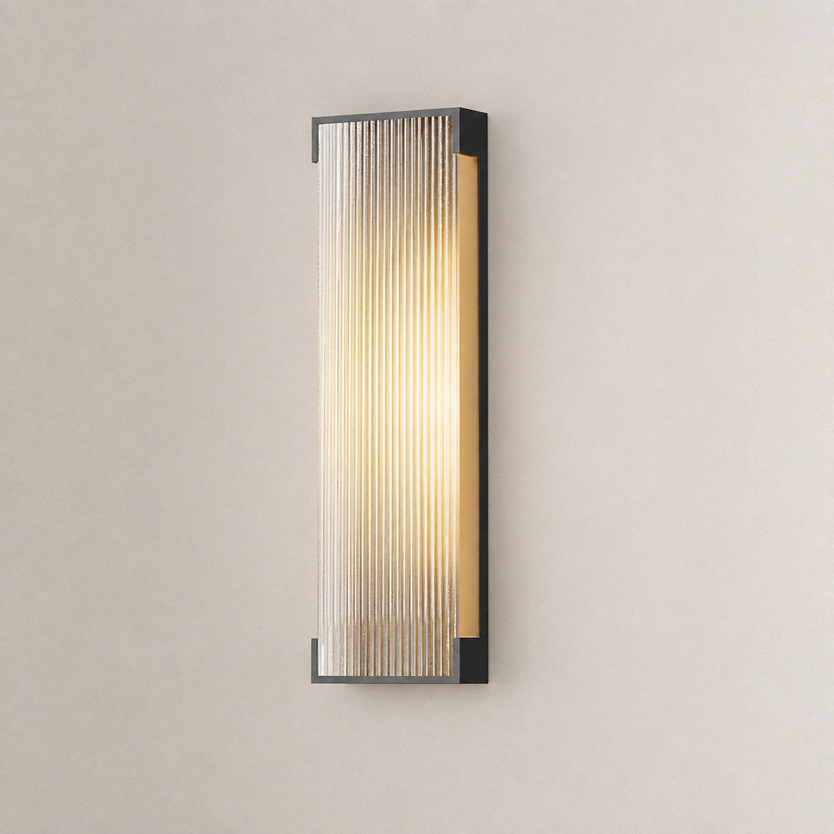 Rectangular Outdoor Wall Lamp, L 5.9-Inch x H 13.8~19.7-Inch, Black & Translucent, Warm Light for Living Room