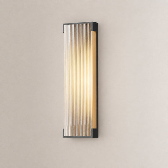 Rectangular Outdoor Wall Lamp, L 5.9-Inch x H 13.8~19.7-Inch, Black & Translucent, Warm Light for Living Room